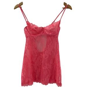 Victoria’s Secret Y2k 2006 Coral Lace Floral Logo Underwire Chemise Lingerie 34B